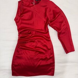 Zara Red Asymmetrical Ruched Cocktail Dress